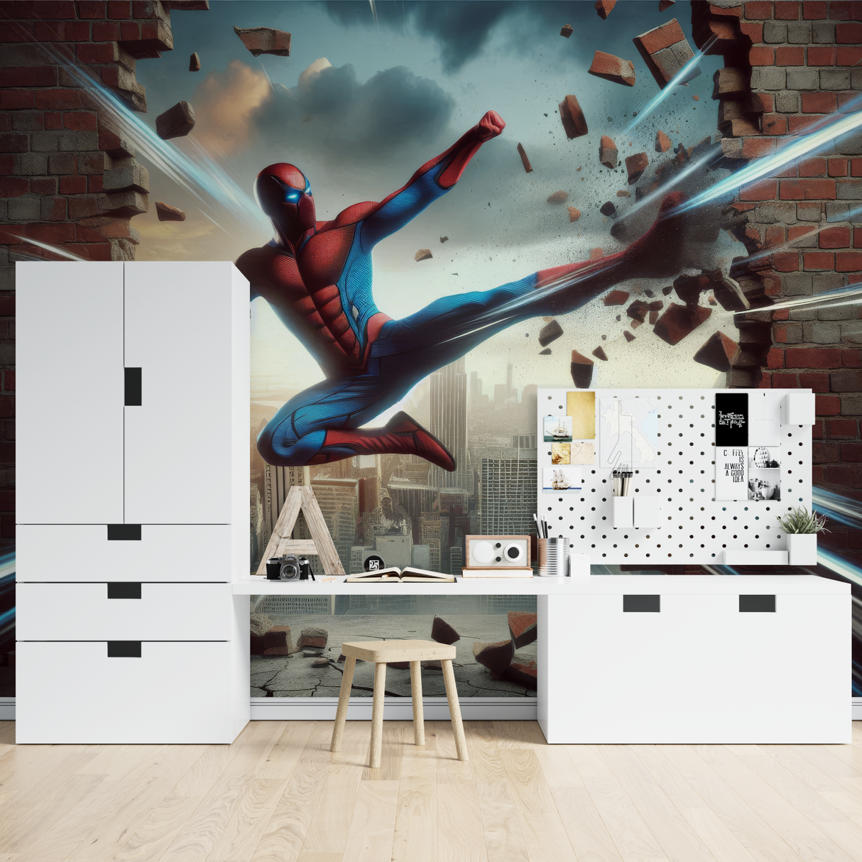 Superhero Mural Wallpaper | Dynamic 3D Spider Action Scene