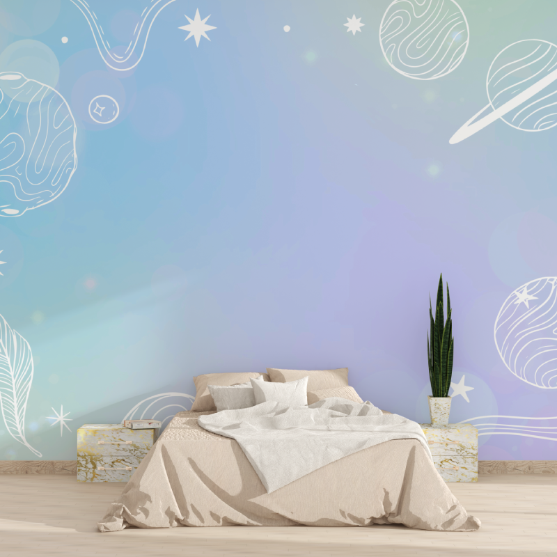 Space Mural Wallpaper | Pastel Galaxy with Stars and Planets