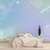 Space Mural Wallpaper | Pastel Galaxy with Stars and Planets