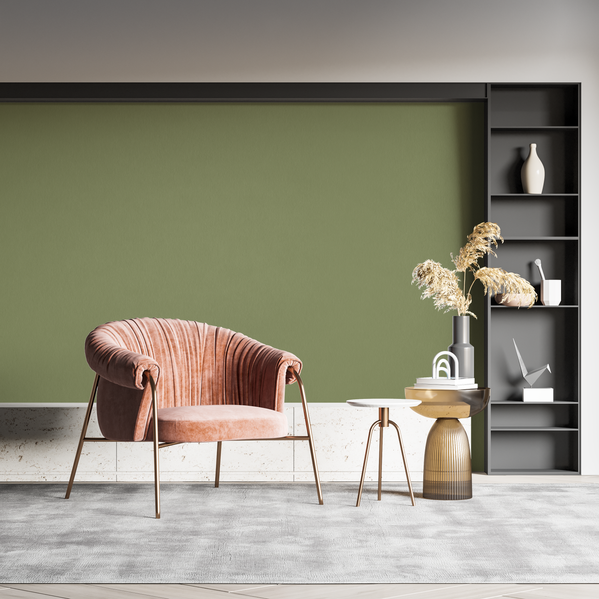 Green Mural Wallpaper | Modern Olive Solid Design