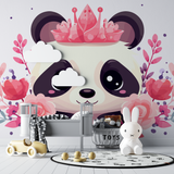 Princess Panda Mural Wallpaper | Pink Floral Crown Design