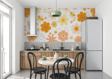 Floral Mural Wallpaper | Retro Orange and Yellow Blooms