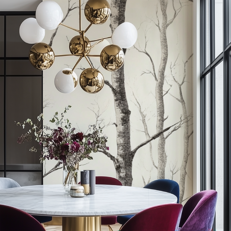 Forest Mural Wallpaper | Black and White Birch Trees