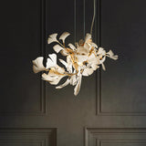 Ginkgo Leaf Chandelier  Brass and White Floral Design - Product detail 7