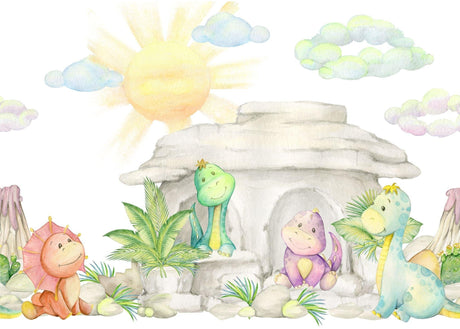 Dinosaurier Tapete | Aquarell Pastell Baby-Drachen-Höhle
