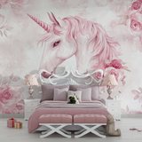 Unicorn Mural Wallpaper | Pink Floral Fantasy Design