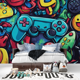 Gaming Mural Wallpaper | Colorful Retro Controller Graffiti