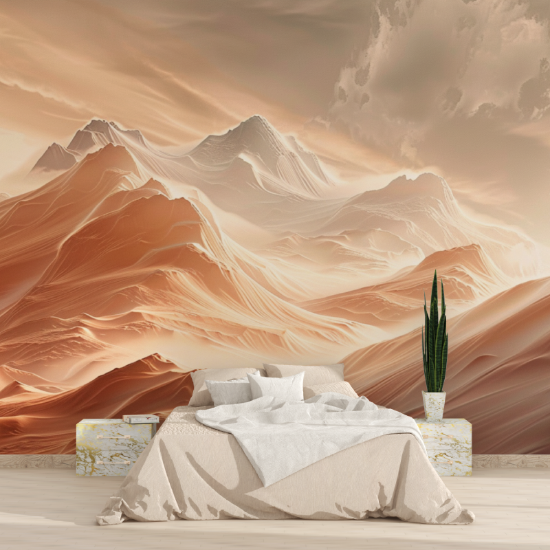 Mountain Mural Wallpaper | Terracotta Peaks at Sunset