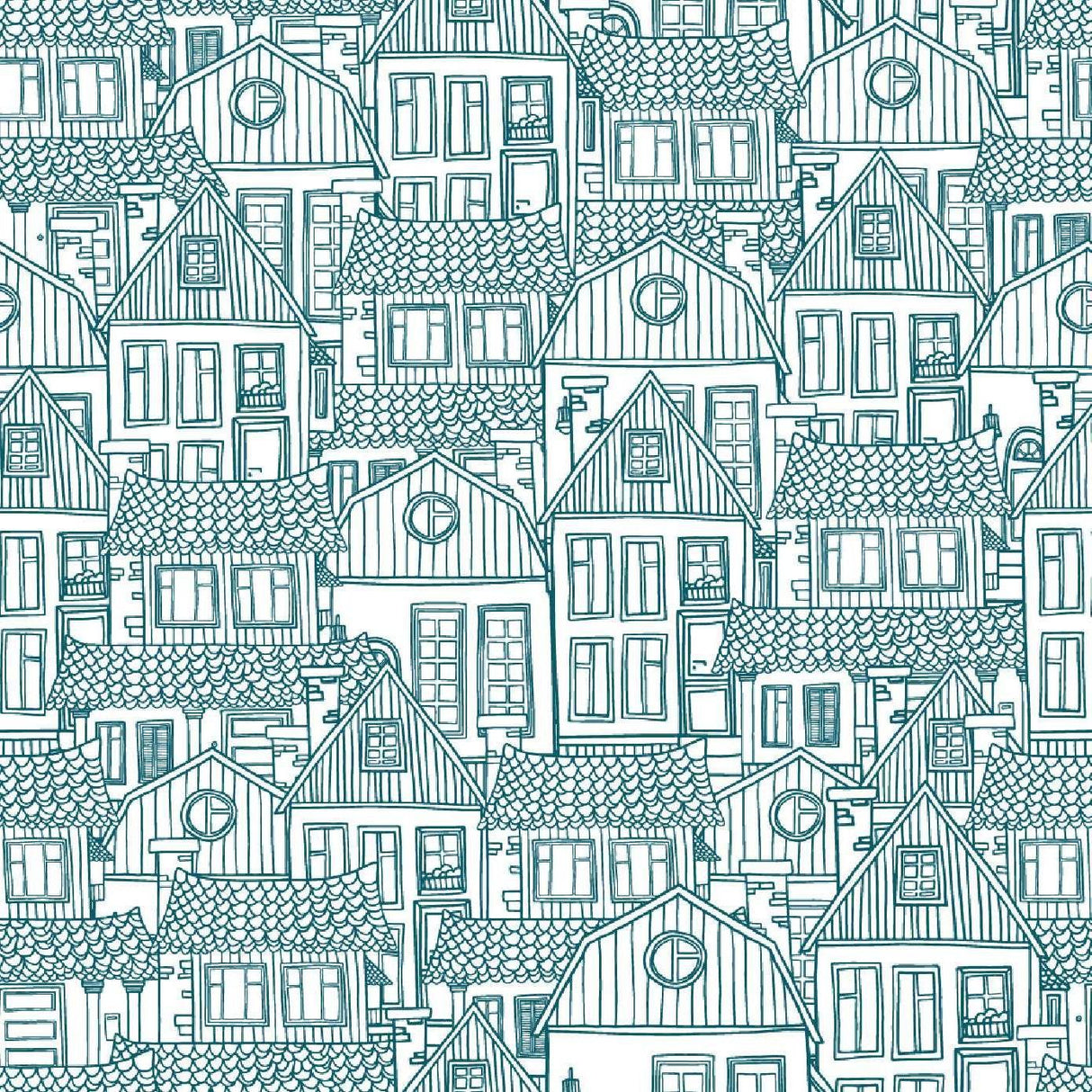 City Line Art Mural Wallpaper | Blue Architectural Sketch Design