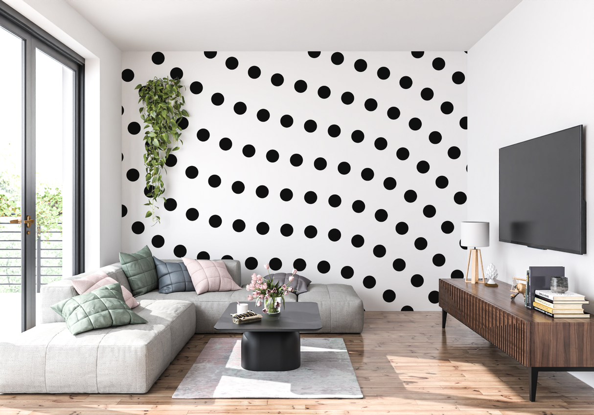 Geometric Mural Wallpaper | Gold Polka Dots Pattern