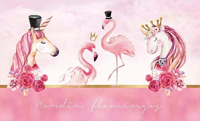 Flamingo Mural Wallpaper | Pink Floral Fantasy with Crowns