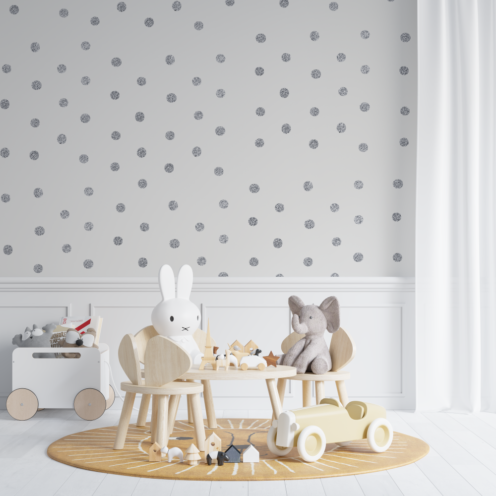 Polka Dot Mural Wallpaper | Silver Sparkle Pattern