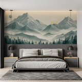 Mountain Mural Wallpaper | Scandinavian Misty Peaks Design