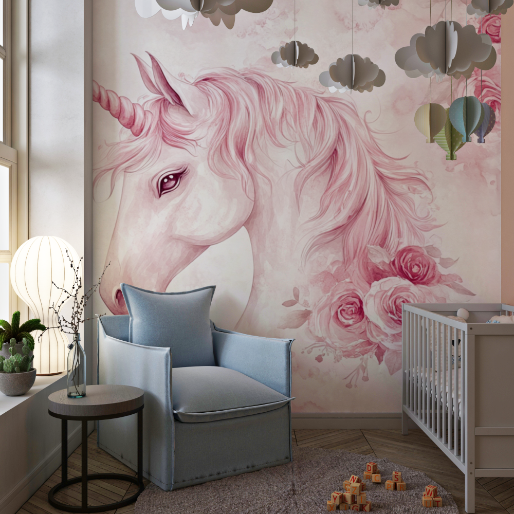 Unicorn Mural Wallpaper | Pink Floral Fantasy Design