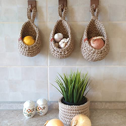Jute Wall Storage Baskets  Handwoven Produce Organizers - Detailed view