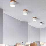Modern LED Ceiling Light  Wood Trim Black Cylinder - Detailed view