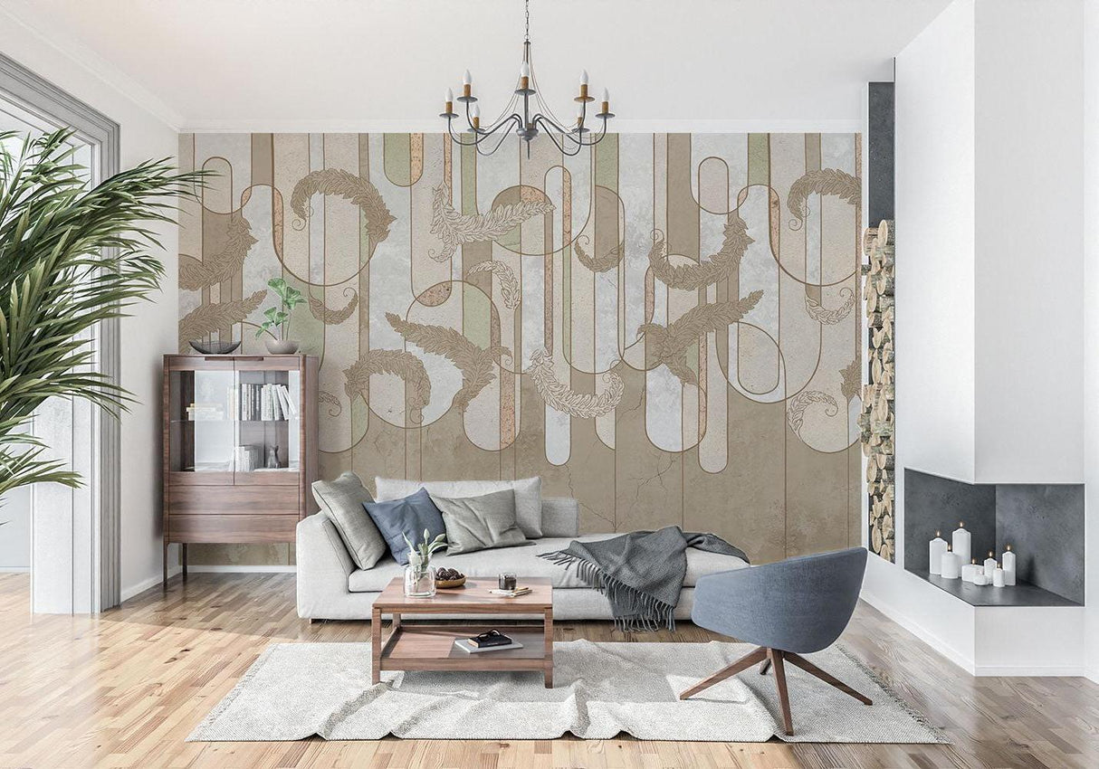 Feather Mural Wallpaper | Art Deco Geometric Pattern