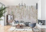 Art Deco Mural Wallpaper | Geometric Feather Pattern in Sage