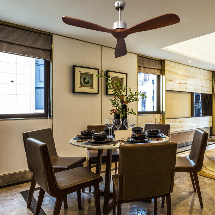 Modern Ceiling Fan 52 Inch  Brushed Nickel Wood Blade Design - Detailed view