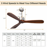 Modern Ceiling Fan  52-Inch Brushed Nickel with Wood Blades - Product detail 7
