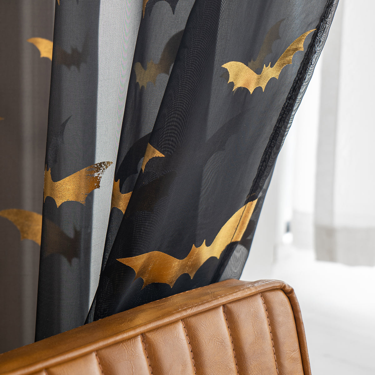 Gothic Sheer Curtains  Gold Bat Pattern Design - Product detail 10