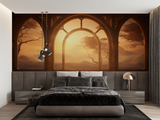 Gothic Arch Mural Wallpaper | Sunset Terracotta Landscape