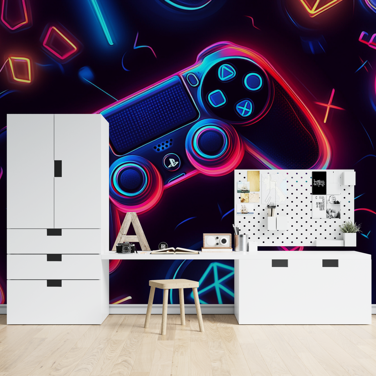 Gaming Mural Wallpaper | Neon PlayStation Controller Design