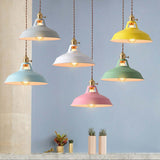 Industrial Pendant Light  Black Metal Dome Shade - Detailed view