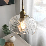 Green Glass Pendant Light  Rippled Brass Fixture - Product detail 5