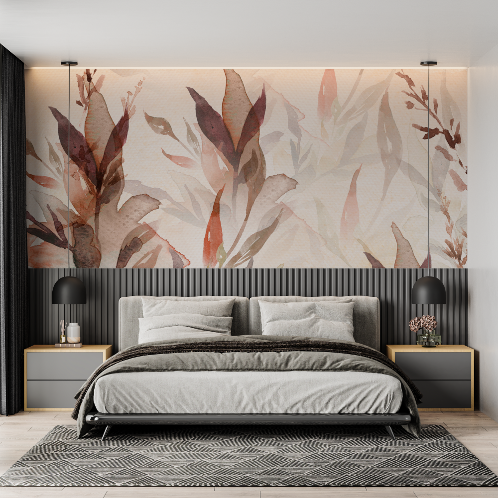 Floral Mural Wallpaper | Watercolor Botanical Art in Terracotta
