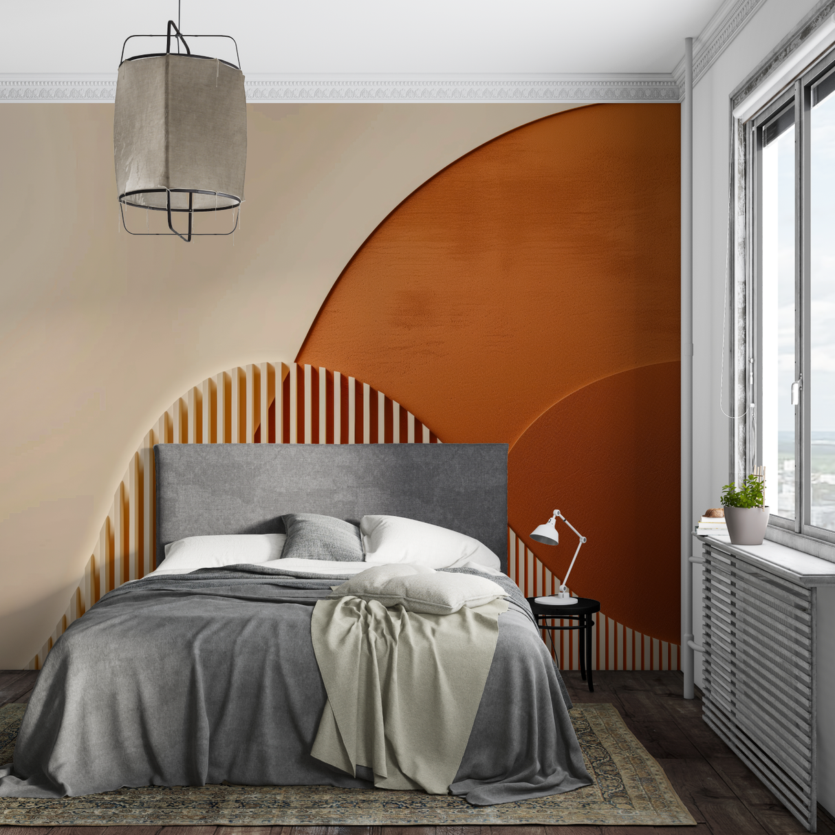 Geometric Mural Wallpaper | Modern Terracotta Arch Design