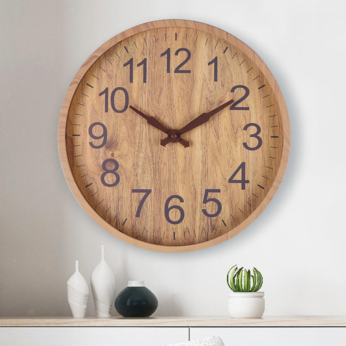Rustic Wall Clock  Natural Wood With Dark Numbers - Product detail 4