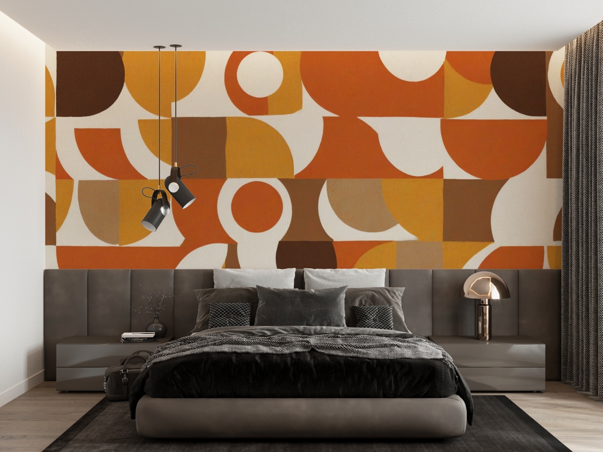 Retro Mural Wallpaper | 70s Geometric Orange and Brown