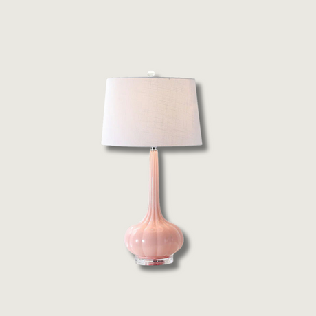 Modern Ceramic Table Lamp  Blush Pink Base with White Shade - Product showcase