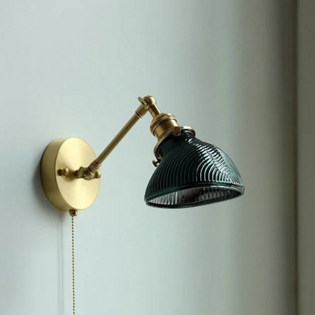 Nordic Ceramic Wall Light  Ribbed Glass Shade With Brass Fixture - Product detail 15