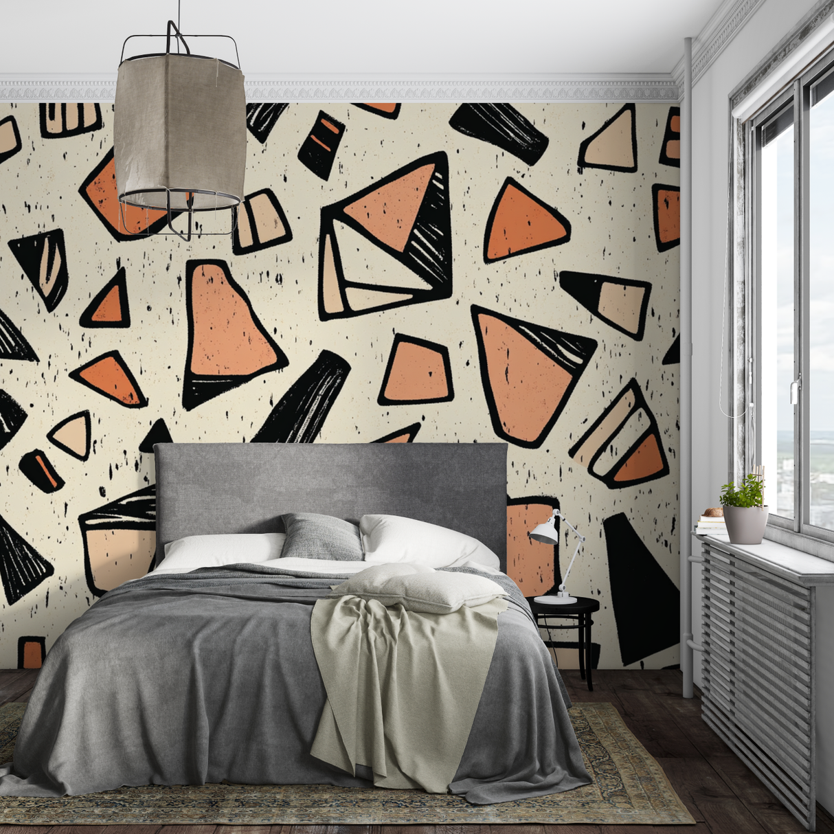 Geometric Mural Wallpaper | Terracotta Abstract Pattern