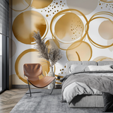 Geometric Mural Wallpaper | Gold Circular Abstract Design