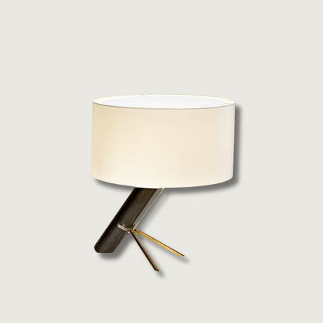 Modern Table Lamp  Dark Wood Base Golden Accents - Product showcase