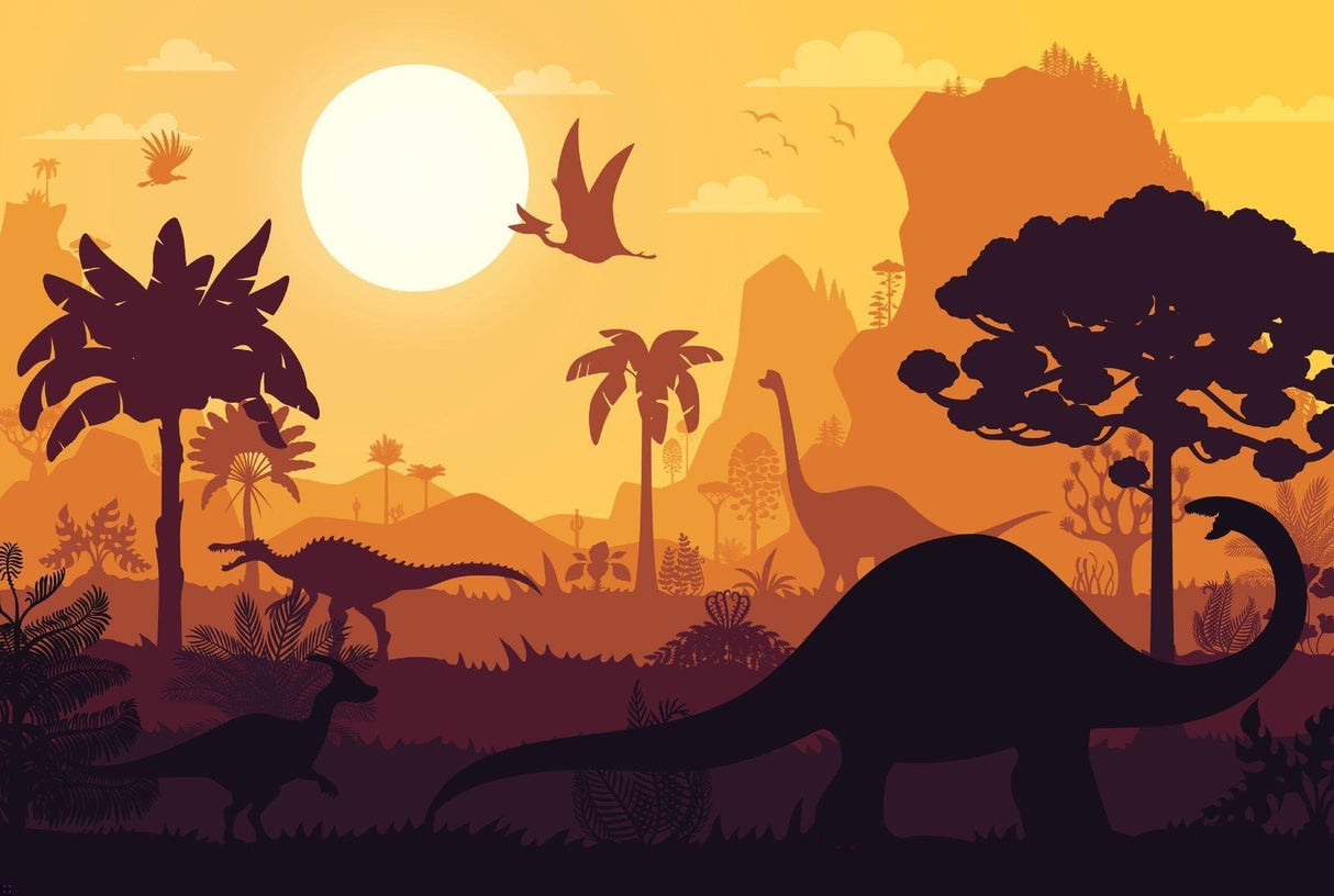 Dinosaurier Tapete | Prähistorische Sonnenuntergangslandschaft