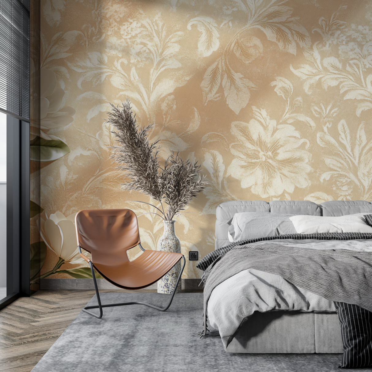 Floral Mural Wallpaper | Elegant Beige and White Design