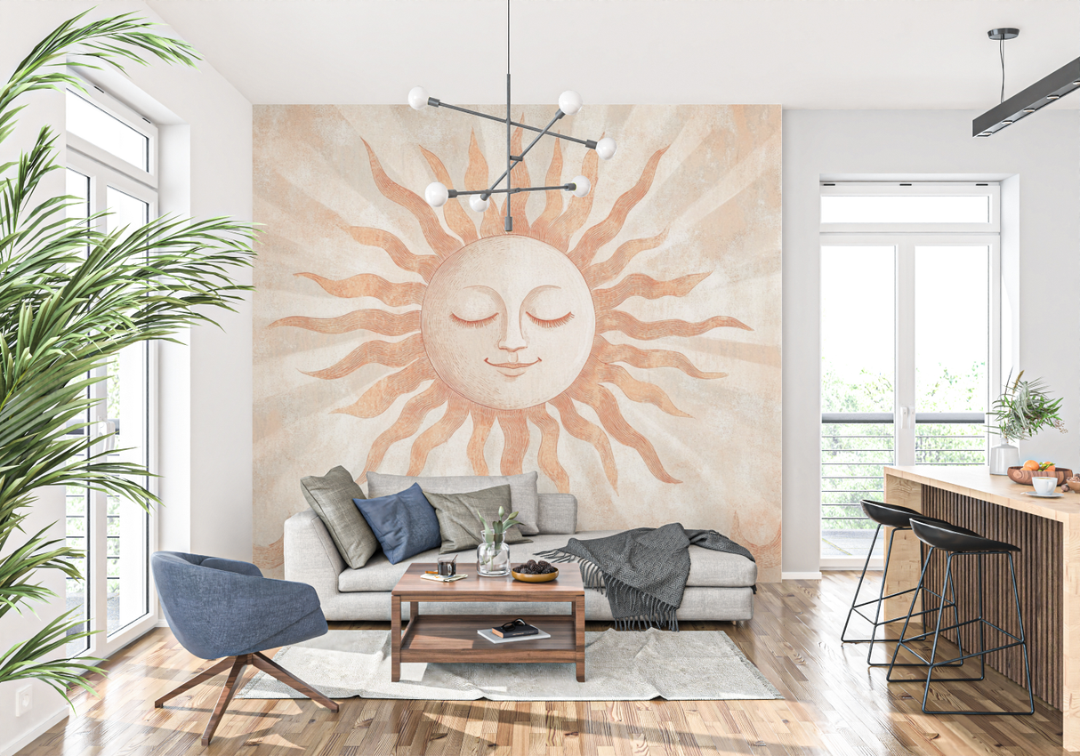Sun Mural Wallpaper | Terracotta Celestial Design