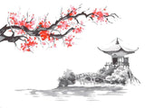 Cherry Blossom Mural Wallpaper | Japanese Sakura Temple Scene