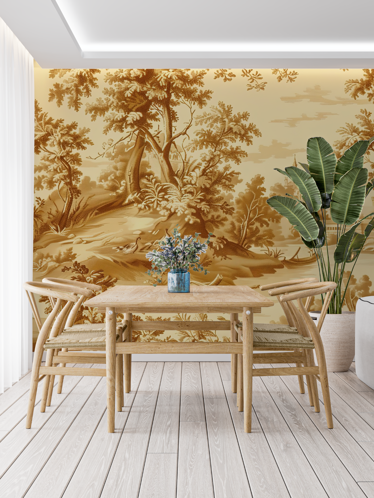 Vintage Mural Wallpaper | Classic Toile de Jouy Landscape in Gold