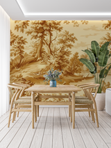 Vintage Mural Wallpaper | Classic Toile de Jouy Landscape in Gold