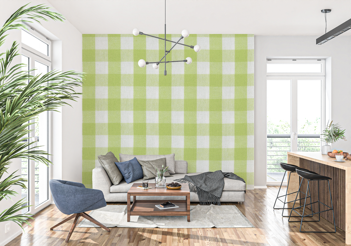 Pattern Mural Wallpaper | Green and White Gingham Check