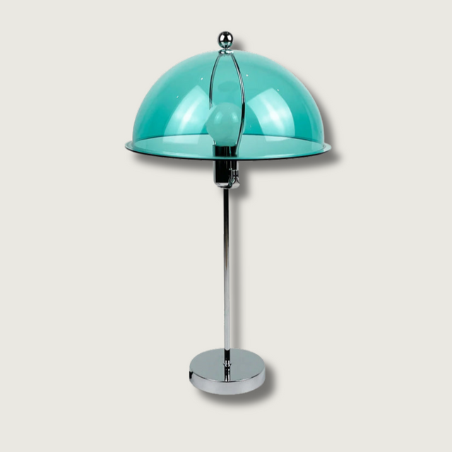 Modern Table Lamp  Aqua Dome Shade With Chrome Base - Product showcase