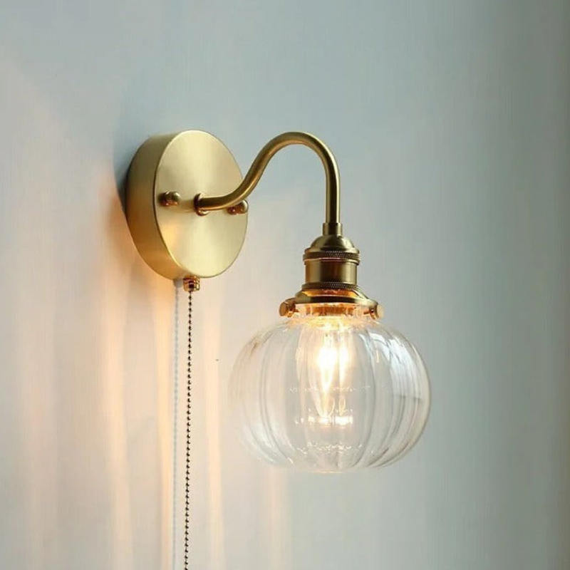 Nordic Ceramic Wall Light  Ribbed Glass Shade With Brass Fixture - Product detail 17