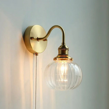 Nordic Ceramic Wall Light  Ribbed Glass Shade With Brass Fixture - Product detail 17