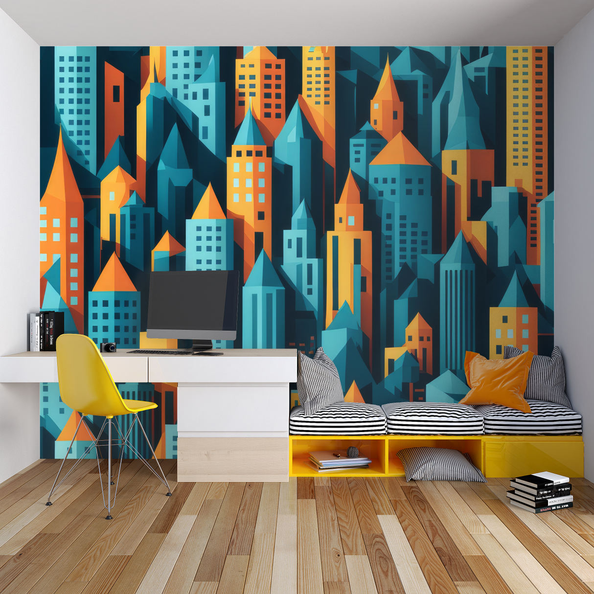 Sci-Fi Mural Wallpaper | Giant Robot Purple Night Scene