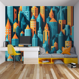 Sci-Fi Mural Wallpaper | Giant Robot Purple Night Scene